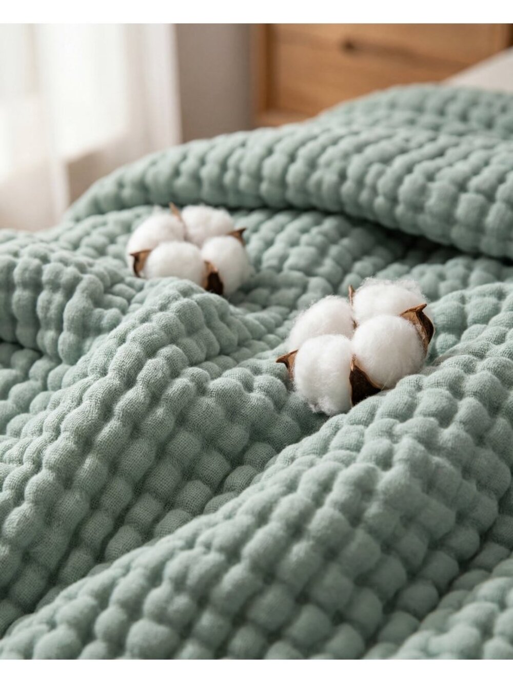 The Fleece Company Green Muslin Cotton Blanket 53" x 45"